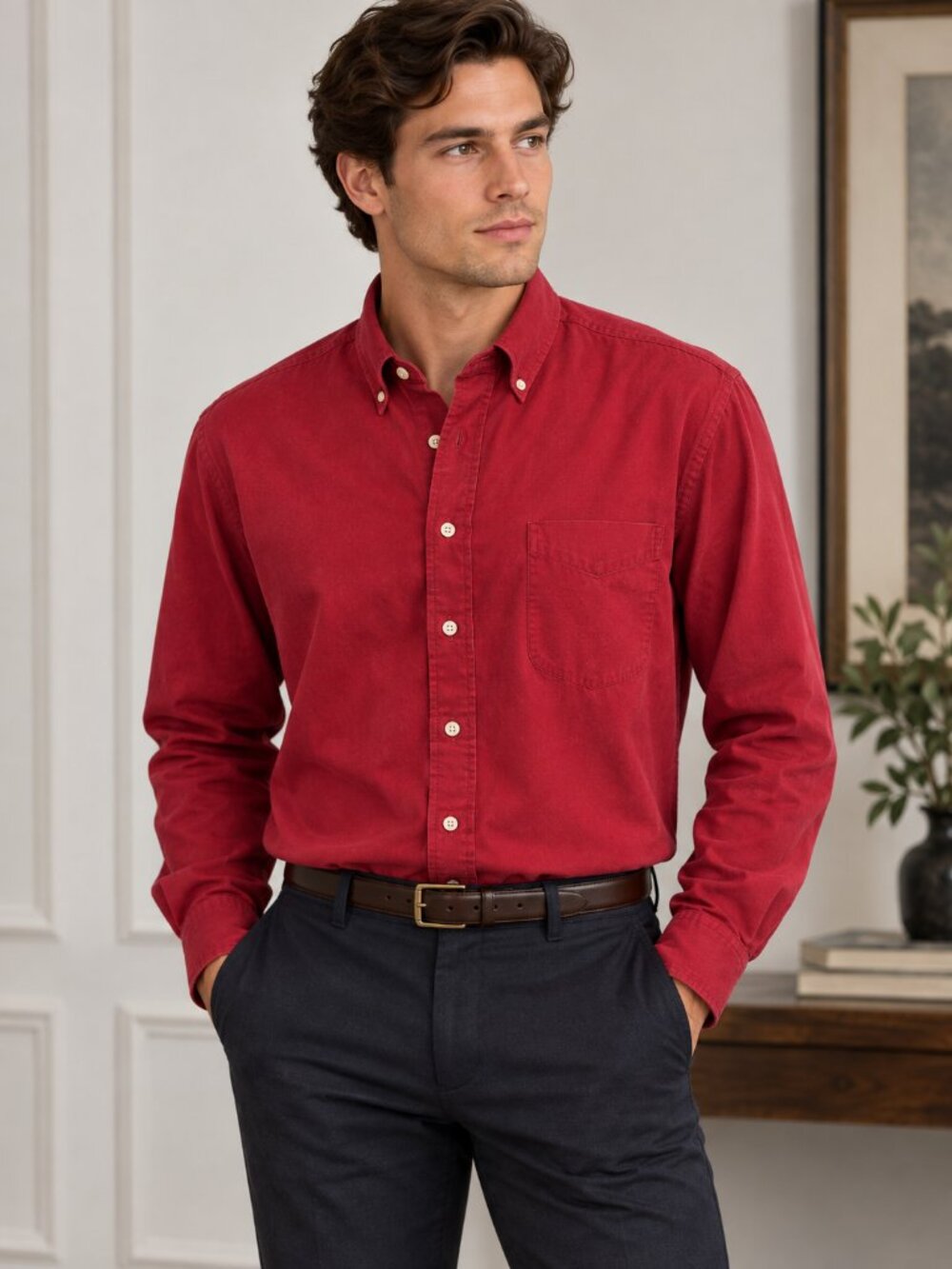 Daniel Cremieux Collection Red Silk Cotton Button Down Shirt Large Preppy